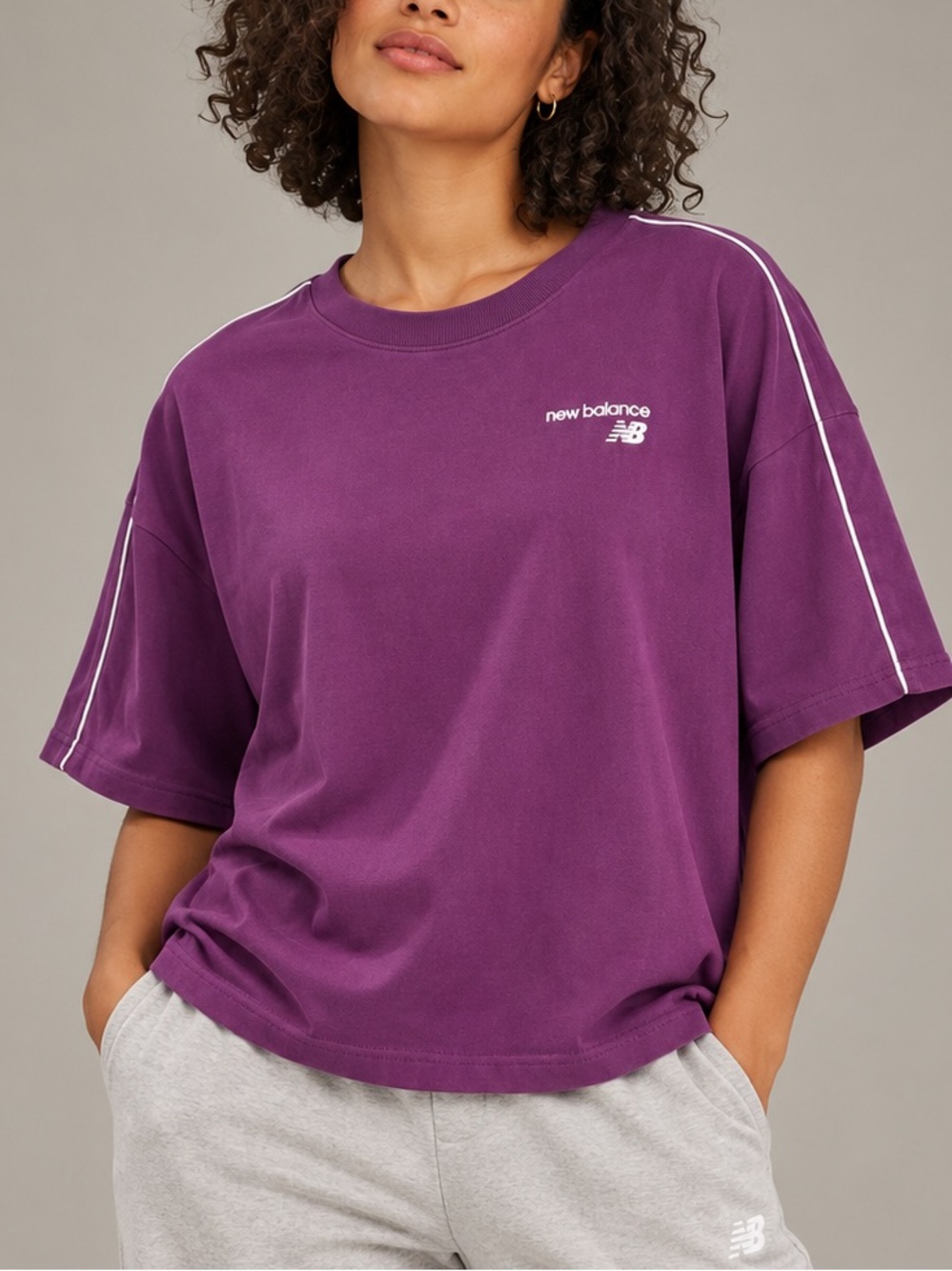 New Balance Purple Relaxed Fit Piped Short Sleeve Tee Size L